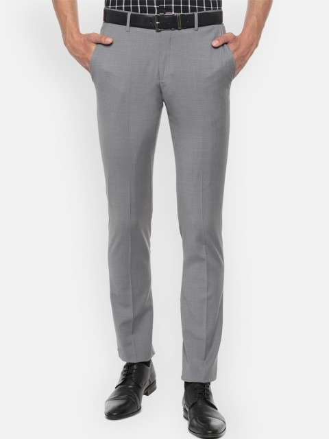 

Louis Philippe Men Grey Slim Fit Self Design Formal Trousers
