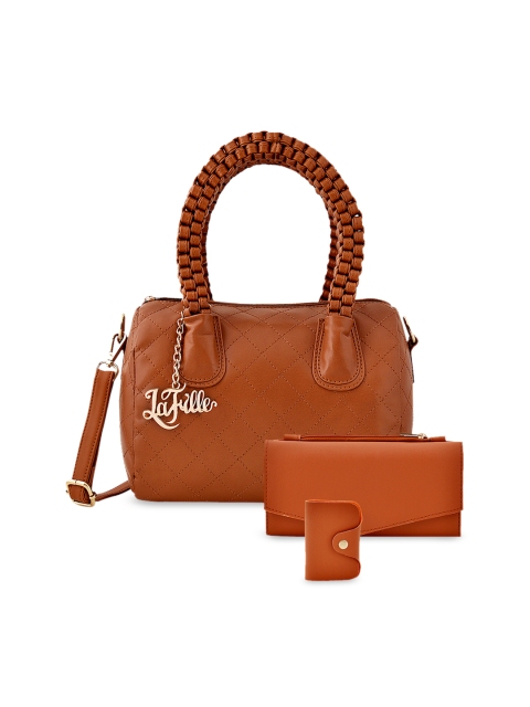 

LaFille Tan Brown Set Of 3 Solid Handheld Bag