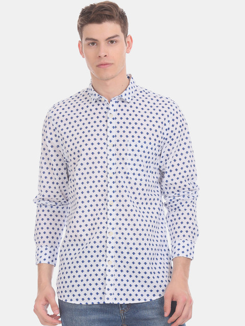 

Cherokee Men White & Blue Regular Fit Printed Casual Shirt
