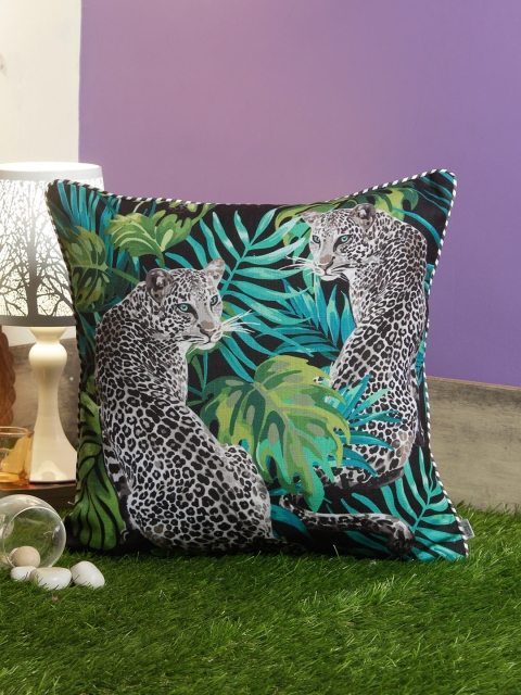 

HomeTown Green & Black Single Floral Square Cushion Cover