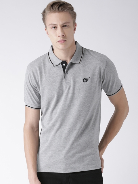 

GRIFFEL Men Grey Solid Polo Collar T-shirt