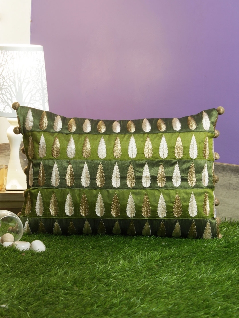 

Living Essence Green Single Ethnic Motifs Rectangle Cushion Cover