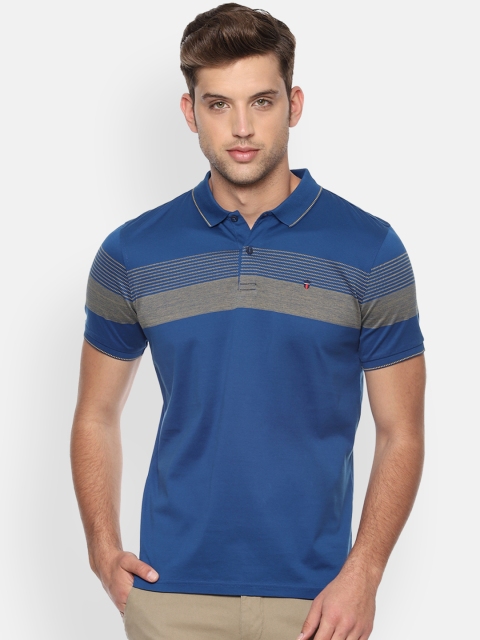 

Louis Philippe Sport Men Blue & Grey Striped Polo Collar T-shirt