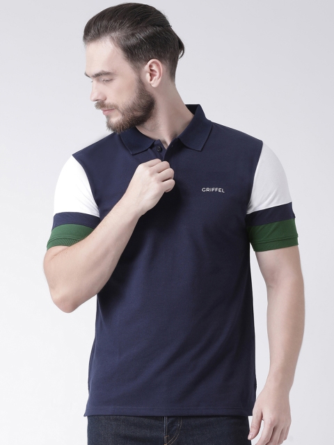 

GRIFFEL Men Navy Blue Solid Polo Collar T-shirt