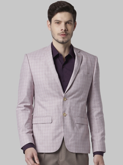 

Park Avenue Men Pink Checked Super Slim-Fit Single-Breasted Formal Blazer