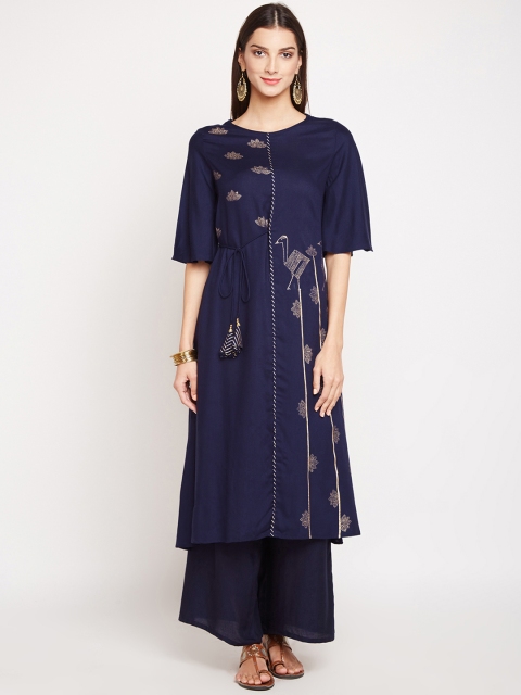 

studio rasa Women Navy Blue Printed Kurti with Palazzos
