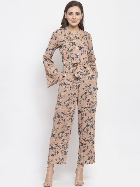 

Jompers Women Peach-Coloured & Blue Printed Basic Jumpsuit