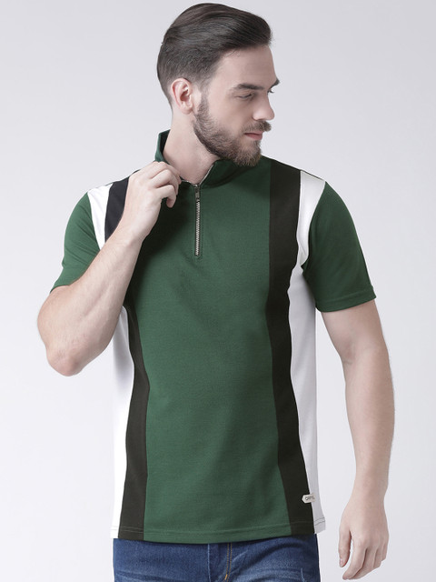 

GRIFFEL Men Green & Black Colourblocked Polo Collar T-shirt