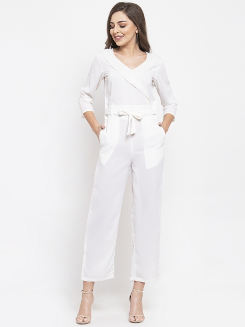 

Jompers Women White Solid Basic Jumpsuit