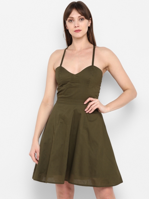 

MIAMINX Women Olive Green Solid Fit and Flare Dress