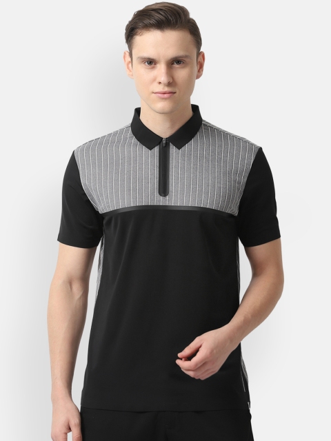 

Louis Philippe Sport Men Black & Grey Colourblocked Polo Collar T-shirt