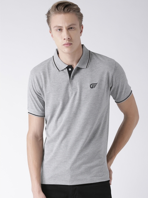 

GRIFFEL Men Grey Solid Polo Collar T-shirt