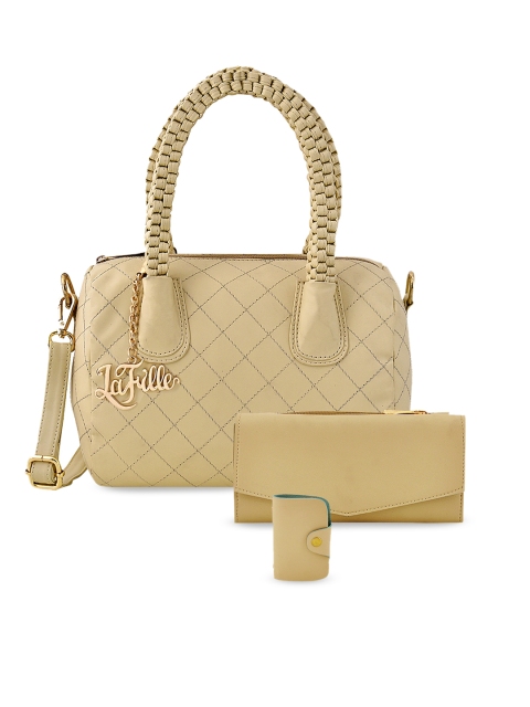 

LaFille Cream-Coloured Checked Hand Bag Set