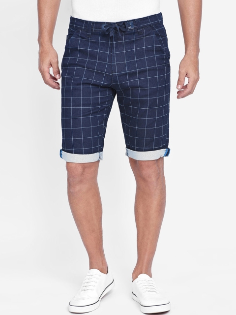 

beevee Men Navy Blue Checked Regular Fit Regular Shorts