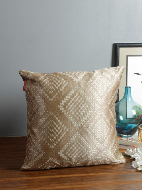 

Living Essence Off-White & Gold-Toned Single Self Design Square Cushion Cover