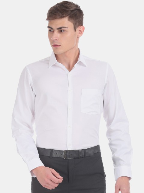 Excalibur Men White Regular Fit Self Design Formal Shirt