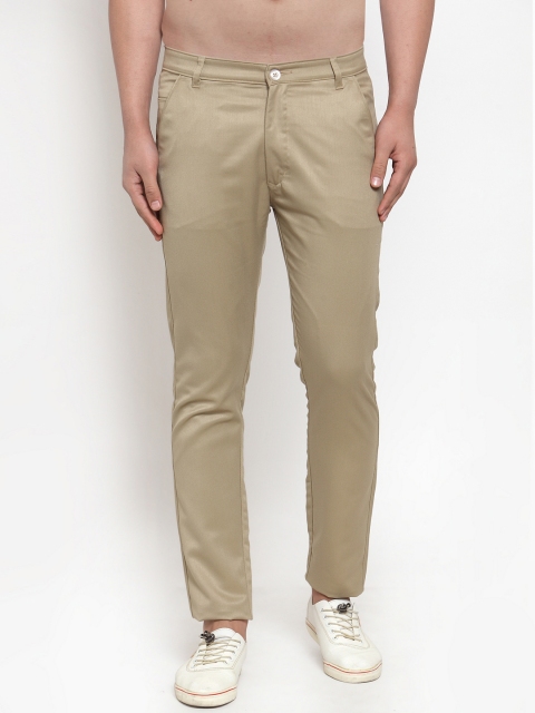 

JAINISH Men Khaki Smart Slim Fit Solid Regular Trousers