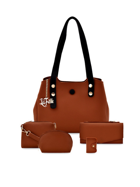 

LaFille Tan Brown Solid Hand Bag Set