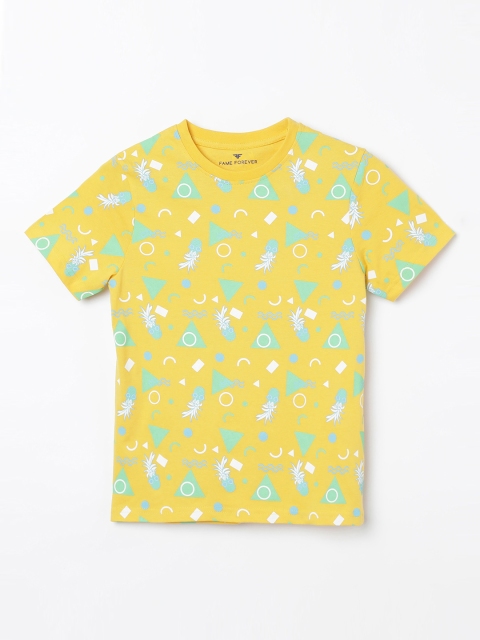 

Fame Forever by Lifestyle Boys Yellow Printed Round Neck T-shirt