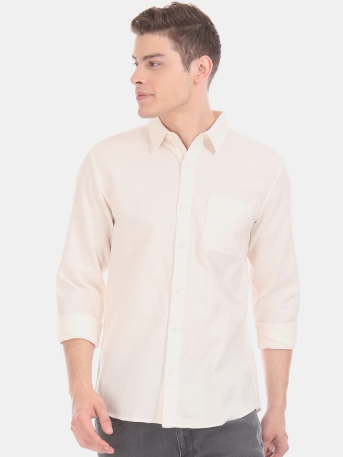 

Cherokee Men Cream-Coloured Regular Fit Self Design Casual Shirt