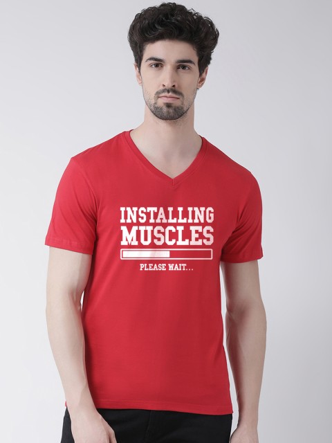 

Friskers Men Red Printed V-Neck T-shirt