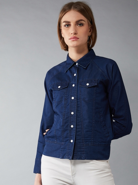 

DOLCE CRUDO Women Navy Blue Solid Denim Jacket