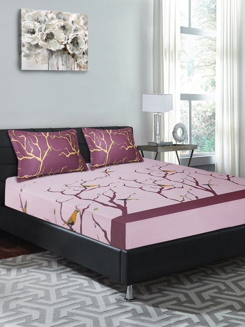 

Good Homes by Home Candy Pink Abstract 144 TC Cotton 1 Queen Bedsheet with 2 Pillow Covers