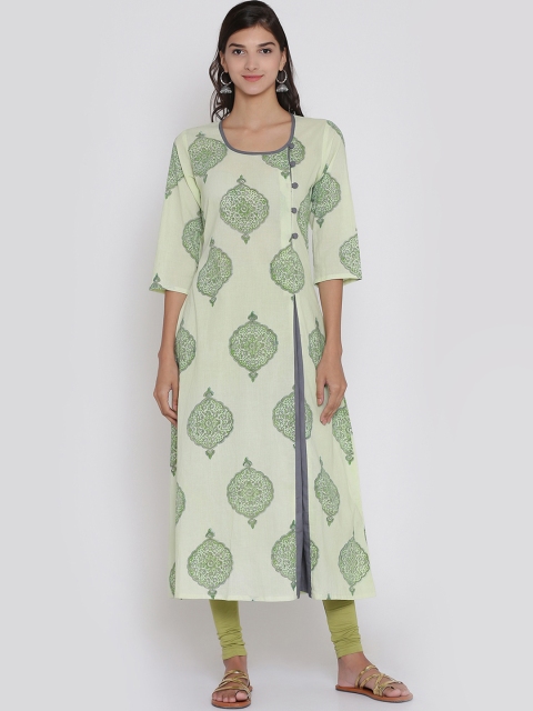 

Adizya Women Green Block Printed Straight Kurta