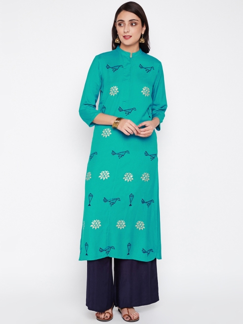 

studio rasa Women Green & Navy Blue Printed Kurta with Palazzos