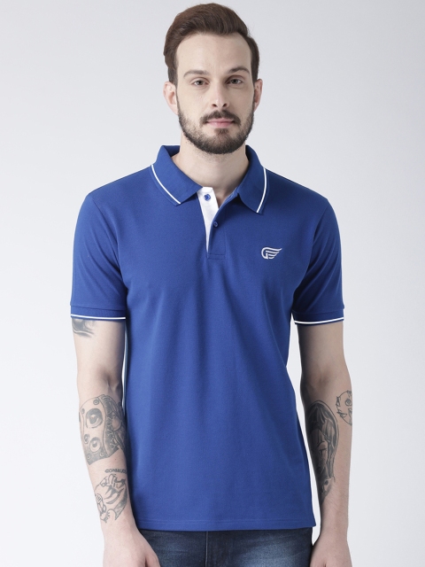 GRIFFEL Men Blue Solid Polo Collar T-shirt