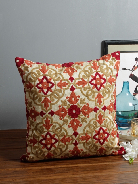 

Living Essence Beige & Red Floral Printed Square Cushion Cover