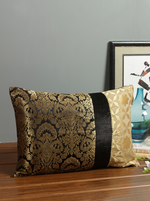 

Living Essence Black & Gold-Coloured Embroidered Rectangle Cushion Cover