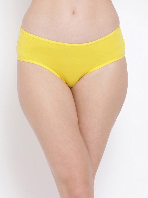

Clovia Women Yellow Solid Hipster Brief With Printed Back PN3414T02