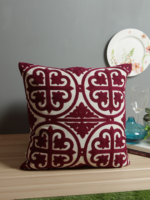 

Living Essence Burgundy & Off-White Single Ethnic Motifs Square Cushion Covers