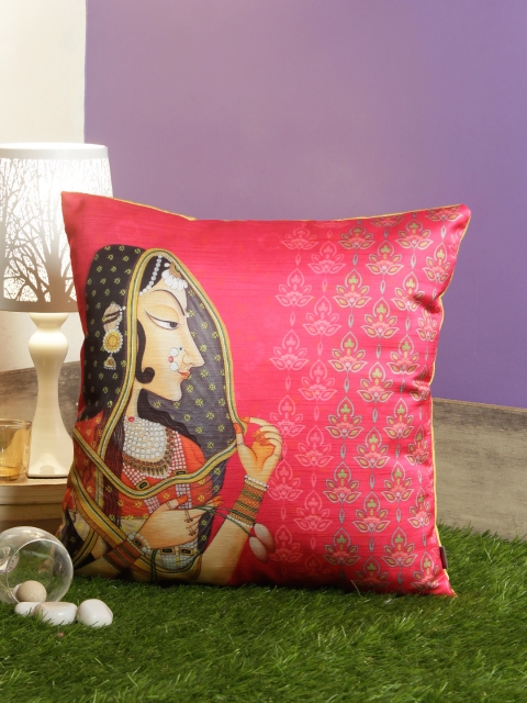 

Living Essence Pink & Gold-Coloured Set of Single Ethnic Motifs Square Cushion Covers