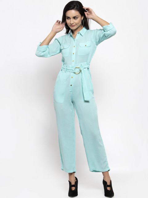 

Jompers Women Turquoise Blue Solid Basic Jumpsuit