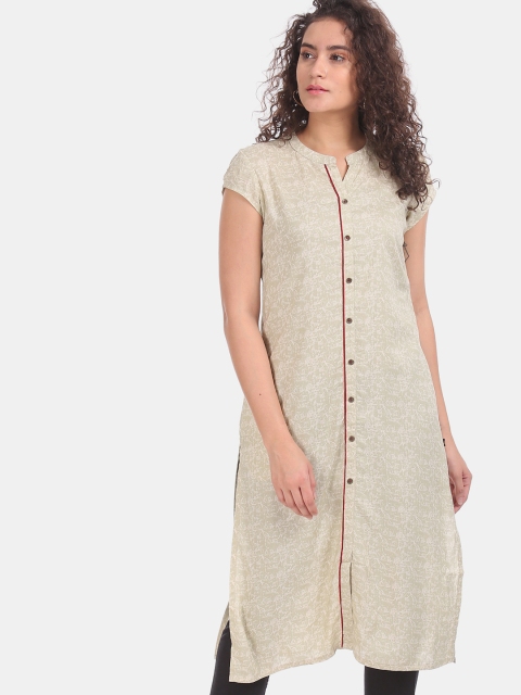 

Karigari Women Green & Beige Printed Straight Kurta