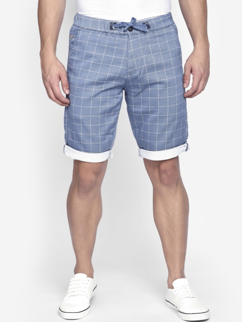 

beevee Men Blue Checked Regular Fit Regular Shorts