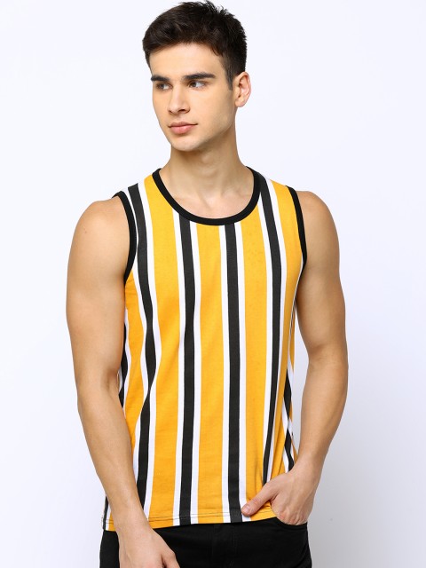

Maniac Men Yellow & Black Striped Round Neck T-shirt