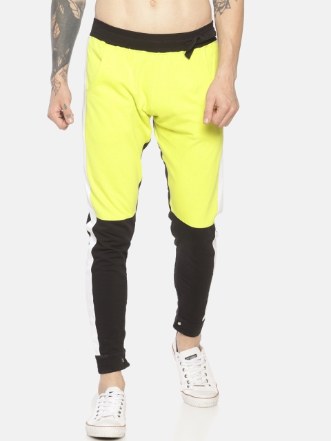 

KULTPRIT Men Black & Yellow Colourblocked Slim-Fit Joggers