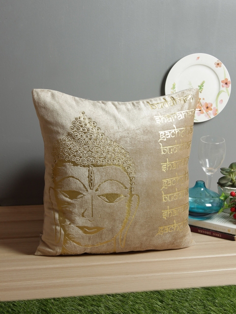 

Living Essence Beige & Gold-Toned Single Square Buddha Cushion Covers