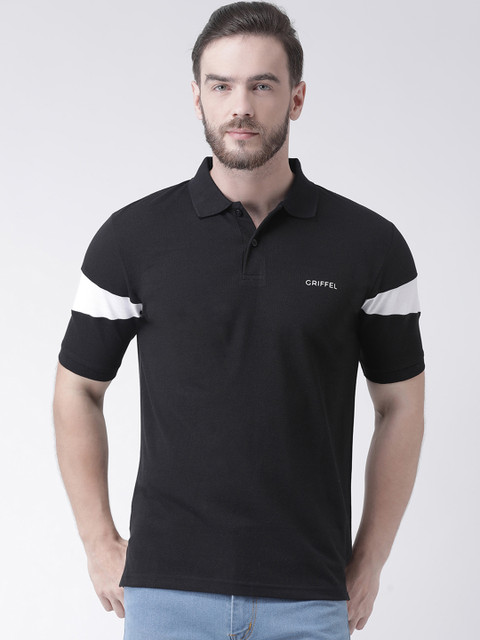 

GRIFFEL Men Black Solid Polo Collar T-shirt