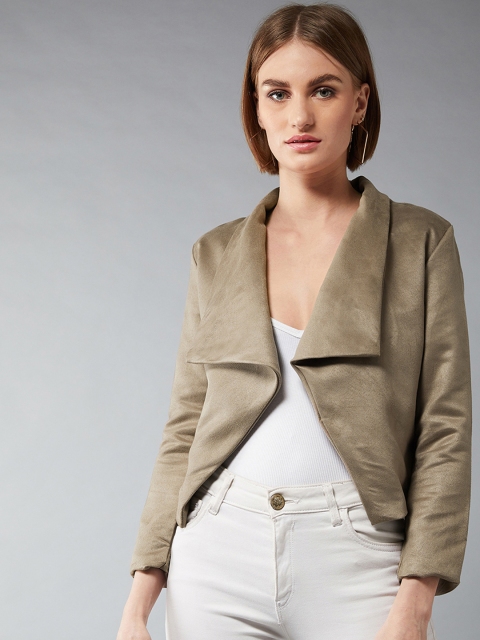 

DOLCE CRUDO Women Olive Green Solid Open Front Jacket