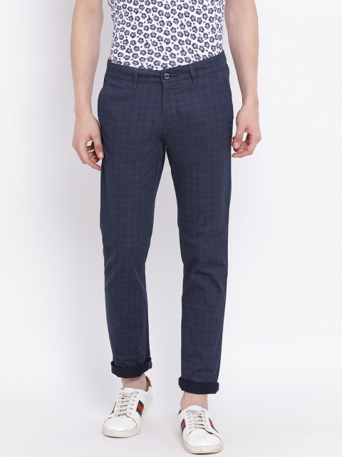 

Crimsoune Club Men Navy Blue Slim Fit Checked Regular Trousers
