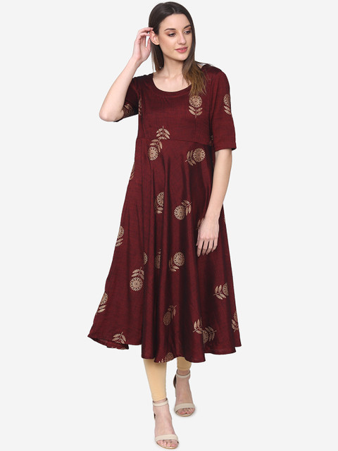 

Laabha Women Maroon Printed Anarkali Kurta