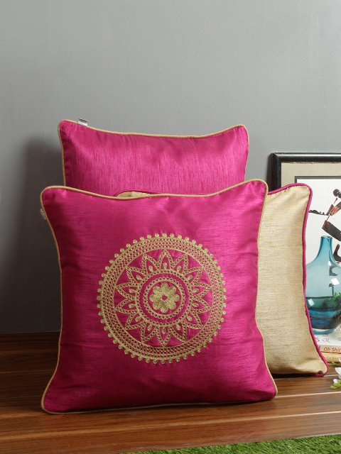 

Living Essence Pink & Beige Set of 3 Embroidered Square Cushion Covers