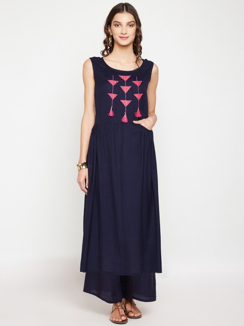 

studio rasa Women Navy Blue Embroidered Kurta with Palazzos