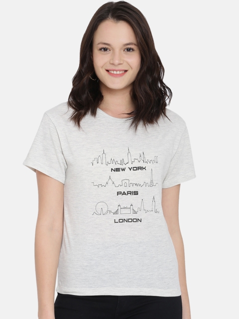 

ISU Women Grey Printed Round Neck T-shirt