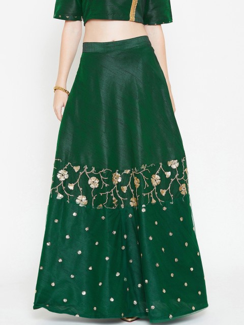 

studio rasa Women Green Embellished Dupion Net Embroidered A-Line Maxi Skirt