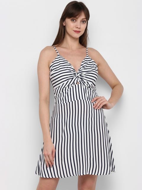 

MIAMINX Women White Striped Empire Dress